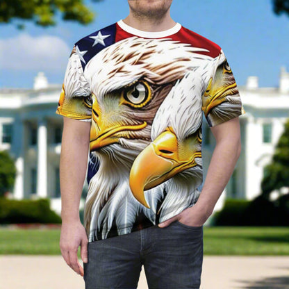 💥 Unisex 💥 Patriotic 💥 White House 💥American Flag 💥 Bald Eagle 💥All Over Print Design 💥 T-Shirt 💥