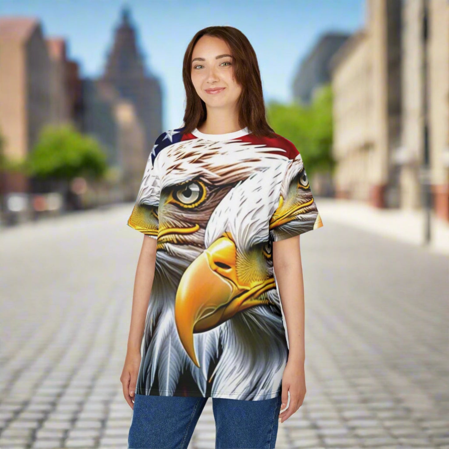 💥 Unisex 💥 Patriotic 💥 White House 💥American Flag 💥 Bald Eagle 💥All Over Print Design 💥 T-Shirt 💥