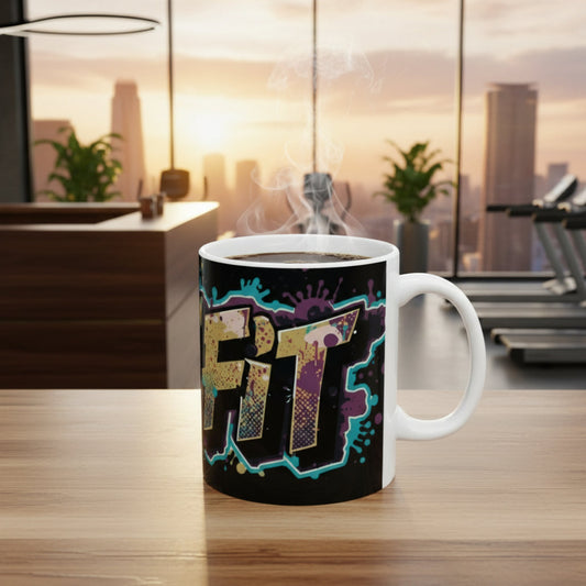 Vibrant  - Live Fit Design  - White Ceramic Mug - 2 Convenient Sizes - 11oz - 15oz - Fitness