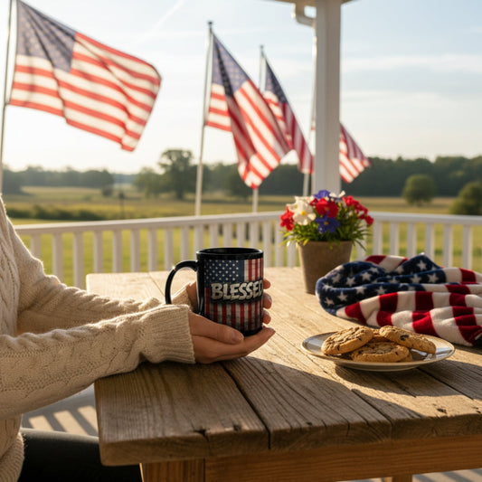 Vintage American Flag Blessed Mug Design - Coffee Cup for Patriotic Gifts - Independence Day - Home Decor - Unique Present