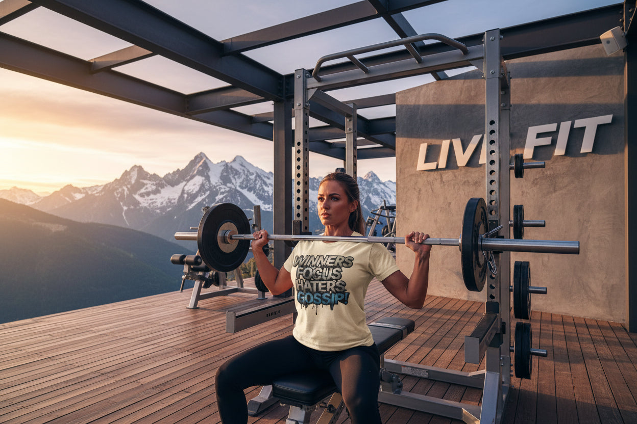 Person lifting weights with mountains in the background