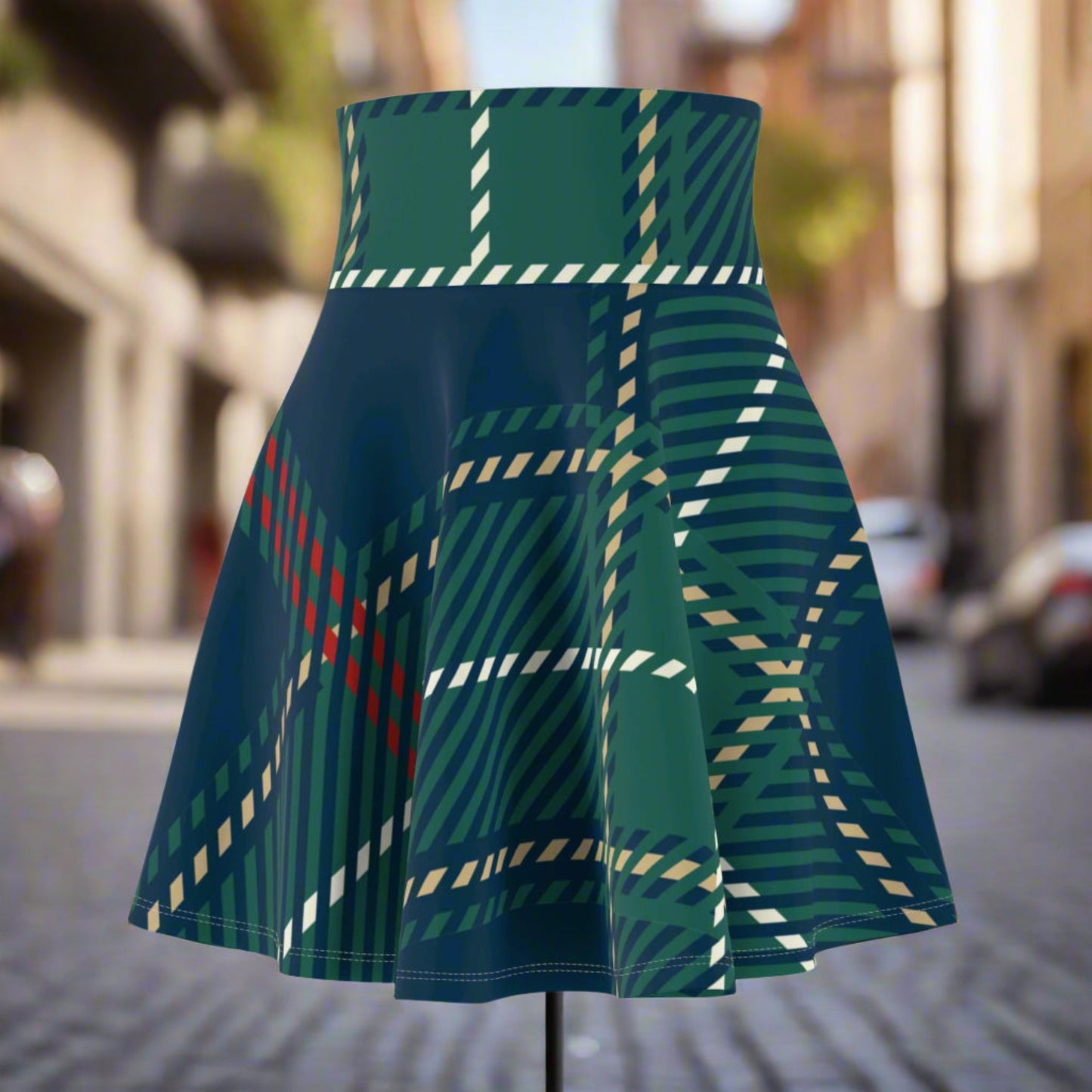 💥 Women's 💥 Trendy 💥 Plaid Green 💥 All Over Print 💥 Versatile Fit 💥 Skater Skirt 💥 Sizes US XS-2XL 💥