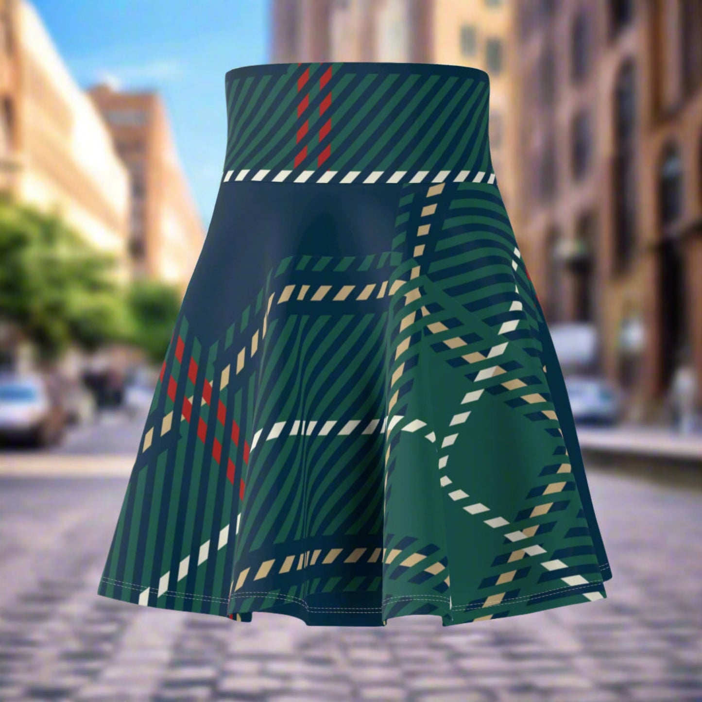 💥 Women's 💥 Trendy 💥 Plaid Green 💥 All Over Print 💥 Versatile Fit 💥 Skater Skirt 💥 Sizes US XS-2XL 💥