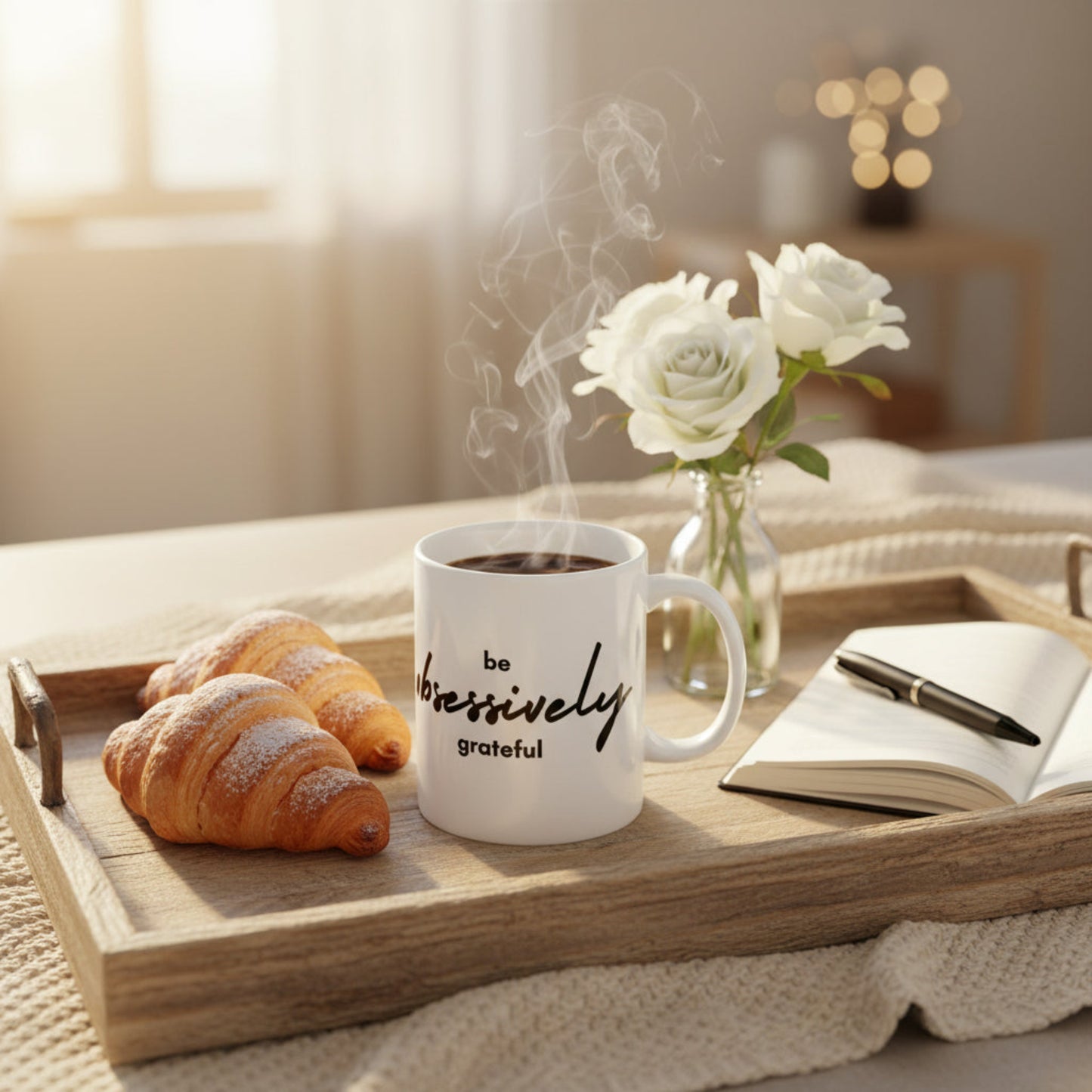 be obsessively grateful - Black Print - White Ceramic Mug - 11oz - 15oz