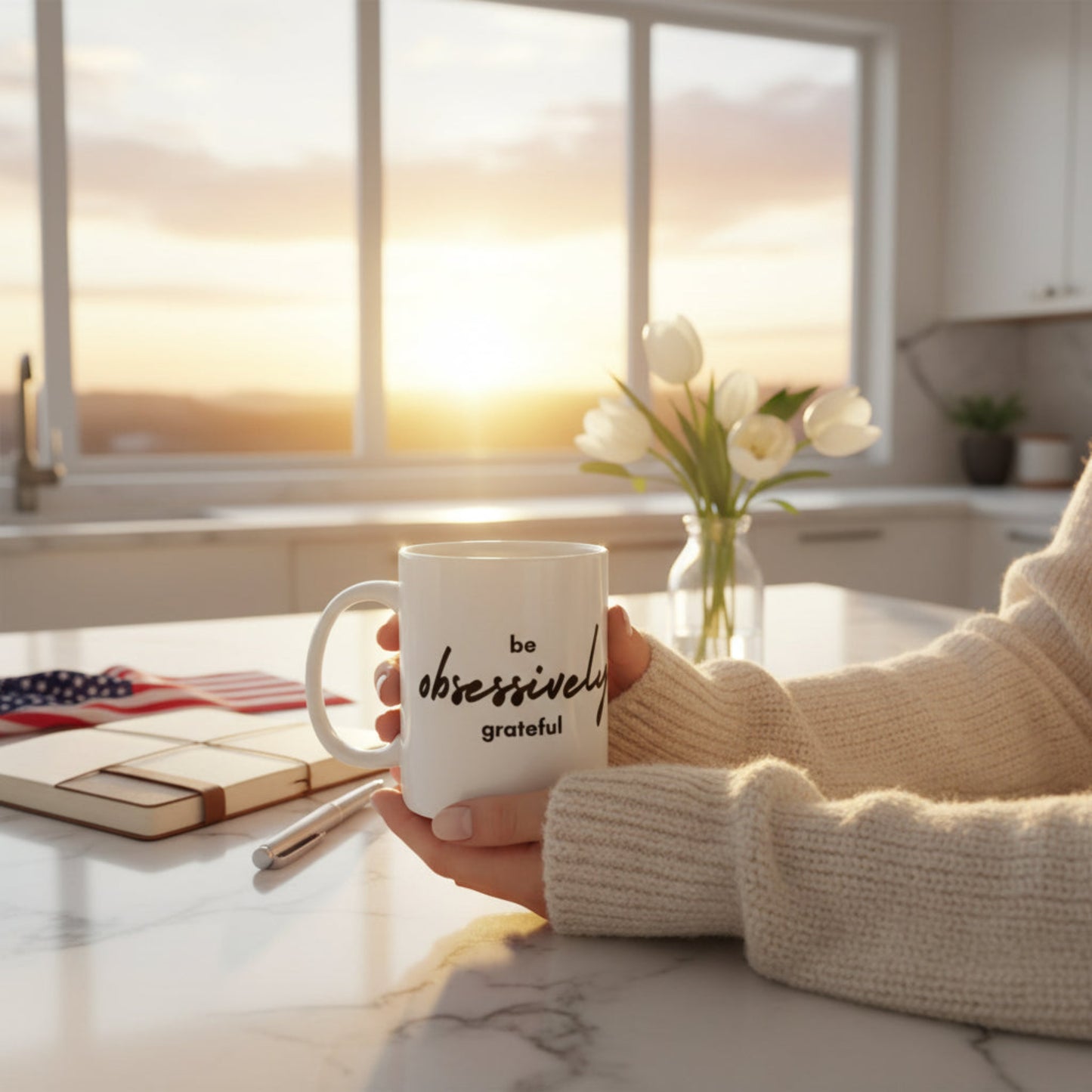 be obsessively grateful - Black Print - White Ceramic Mug - 11oz - 15oz