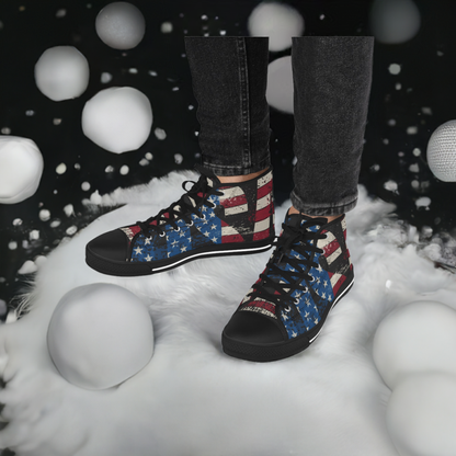 💥USA 💥 Red White & Blue 💥Unisex 💥 High Top Sneakers 💥 Patriotic Vibe 💥 Full Wrap Around Print 💥